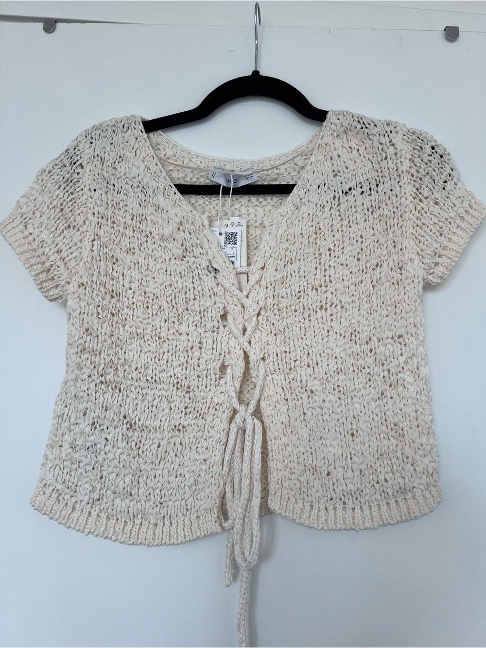 Mango Cream Open Knit Short Sleeve Top